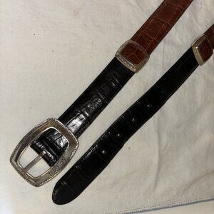 Vintage Brighton 1996 Brown/Black Leather Belt Silver Buckle Embellished M23903